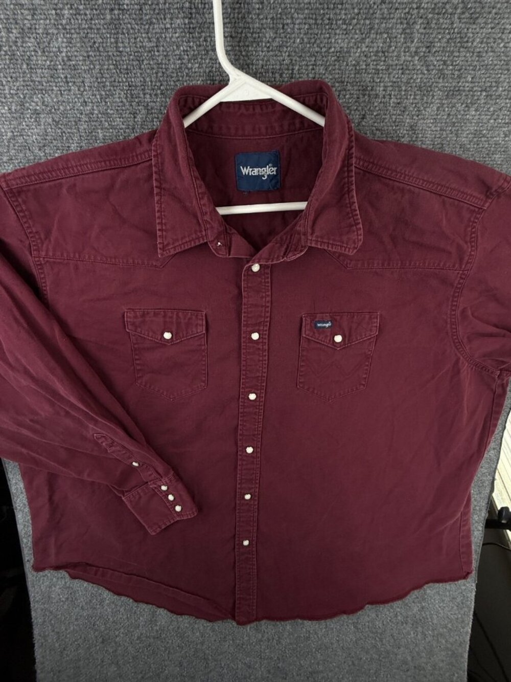 Wrangler Heavyweight Maroon Red Long Sleeve Snap Up Western Shirt Cotton Western